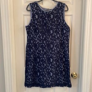 Navy/White Gingham Seersucker Dress with Navy Lace Overlay, Never worn, size 16